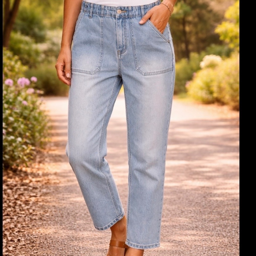 C&A Womens Light Wash‎ Fleece Lined Straight Leg Jeans Blue High Rise Size 27